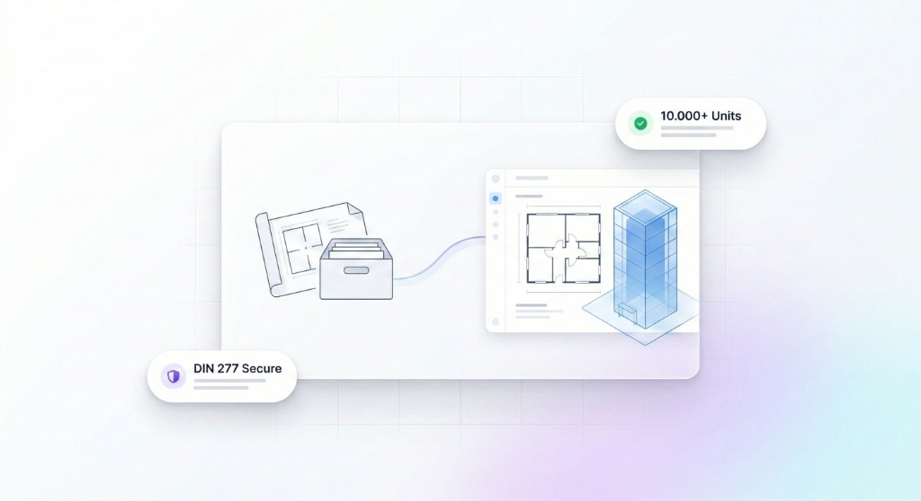 Wohnungsbestand digitalisieren: Transformation von analogen Bestandsplänen in digitale 2D-Grundrisse und 3D-BIM-Modelle für skalierbare Portfolios.