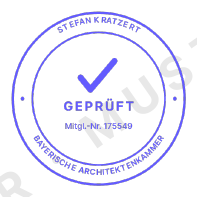 Ausschnitt des Prüfstempels: Stefan Kratzert, Bayerische Architektenkammer, geprüft